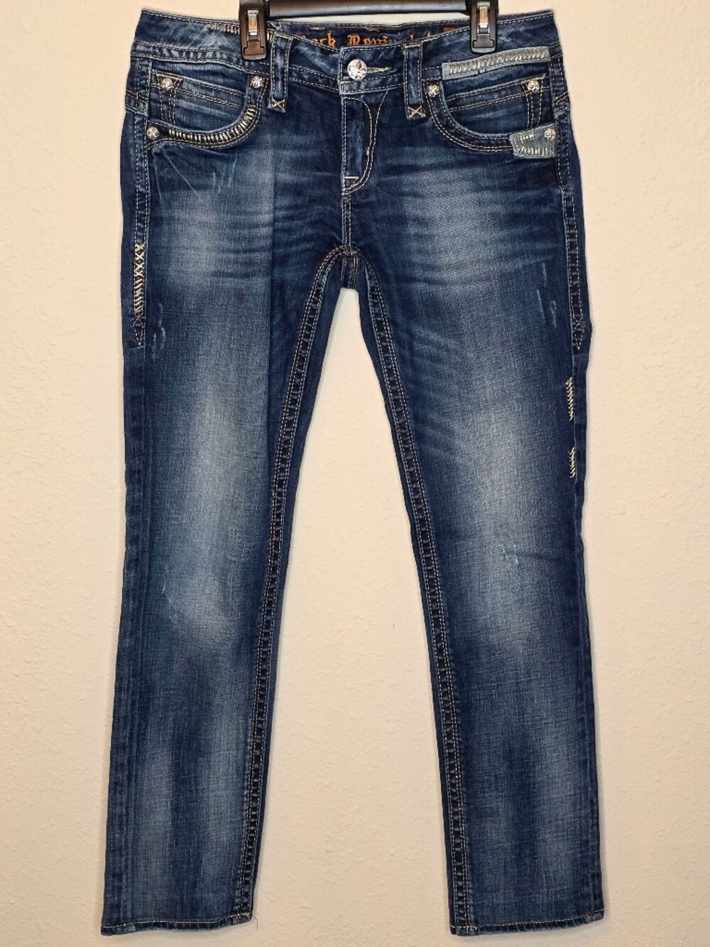 Rock Revival "Gwen" Skinny Distressed Thick Stitch Denim Women's Jeans, Size 30